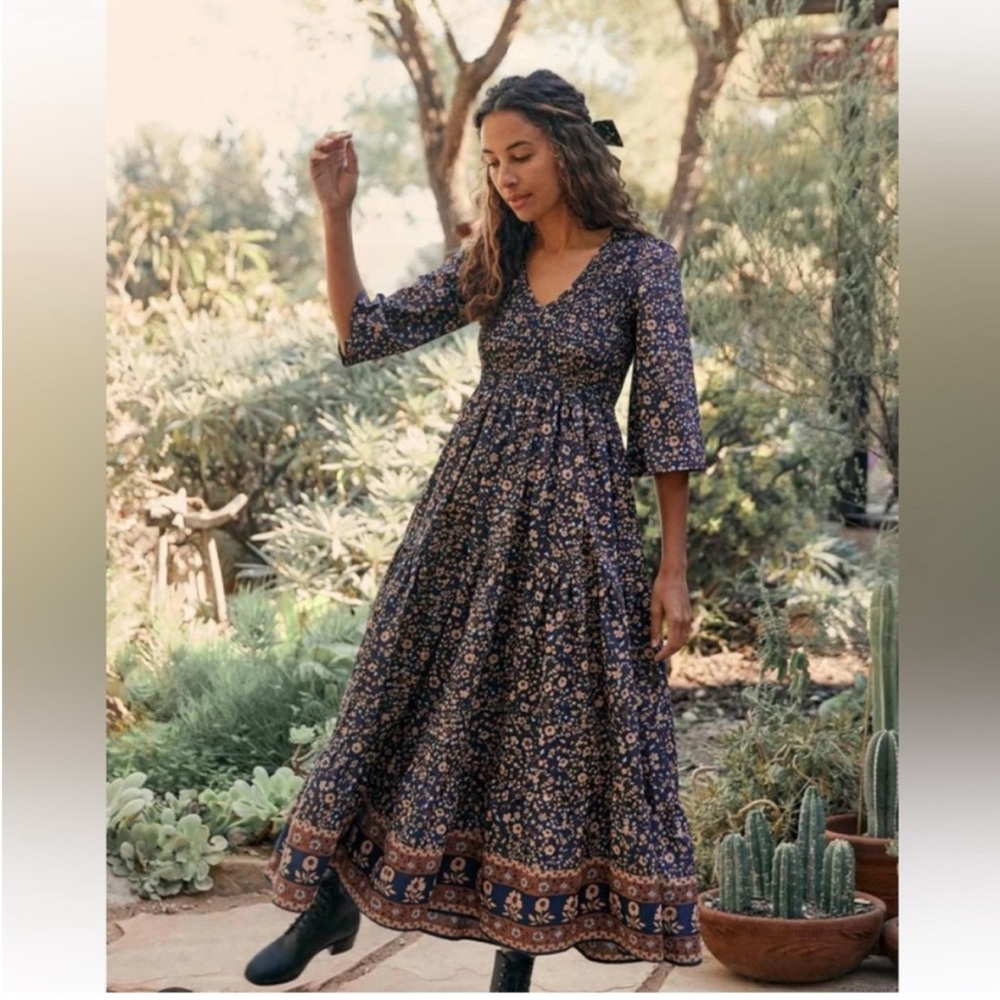Christy Dawn Basil Dress in Navy Anemone Vine